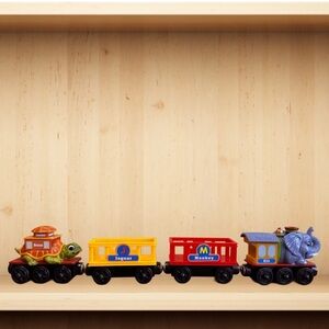 Alpha Zoo Express Train Eli Elephant And Bruce Caboose With 2 Cage Cars Playset